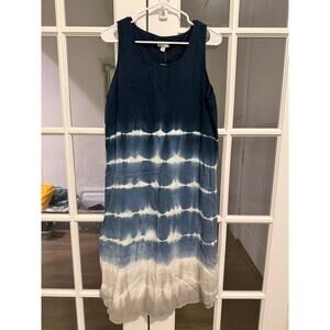 Pure Jill Dress Womens M Blue Tie Dye Sleeveless Tank Midi Casual Boho Beach NWT